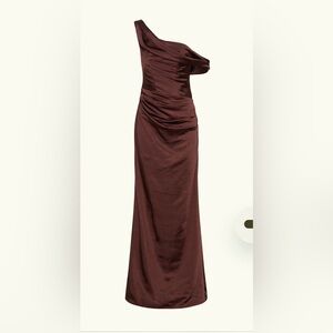 Brown One-Shoulder Draped Dress
